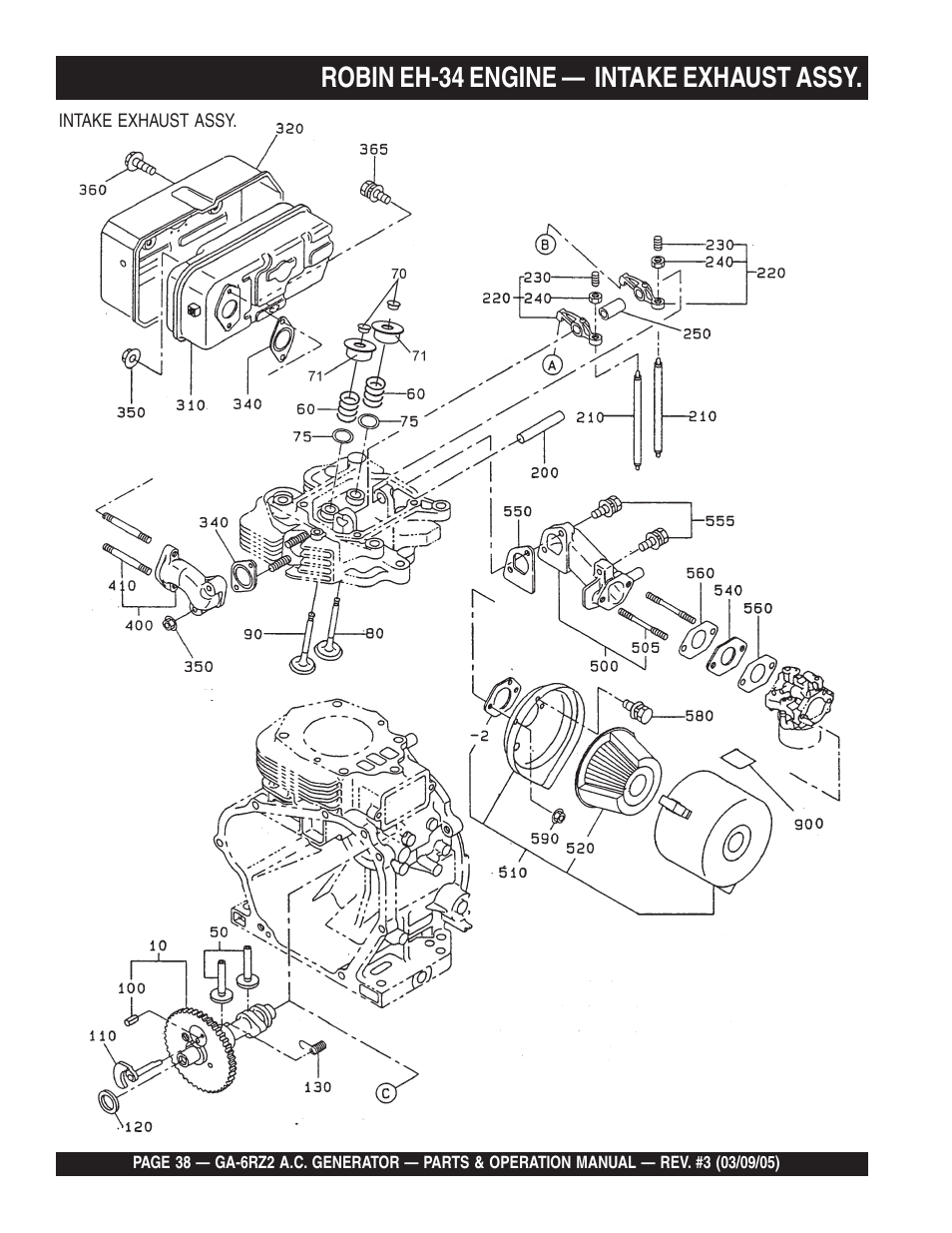 Robin eh-34 engine — intake exhaust assy | Multiquip GA-6RZ2 User Manual | Page 38 / 54