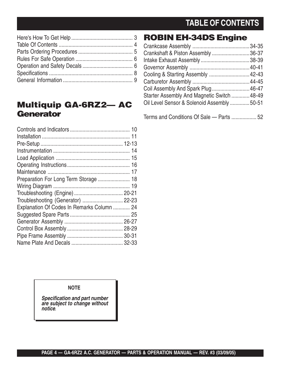 Multiquip GA-6RZ2 User Manual | Page 4 / 54