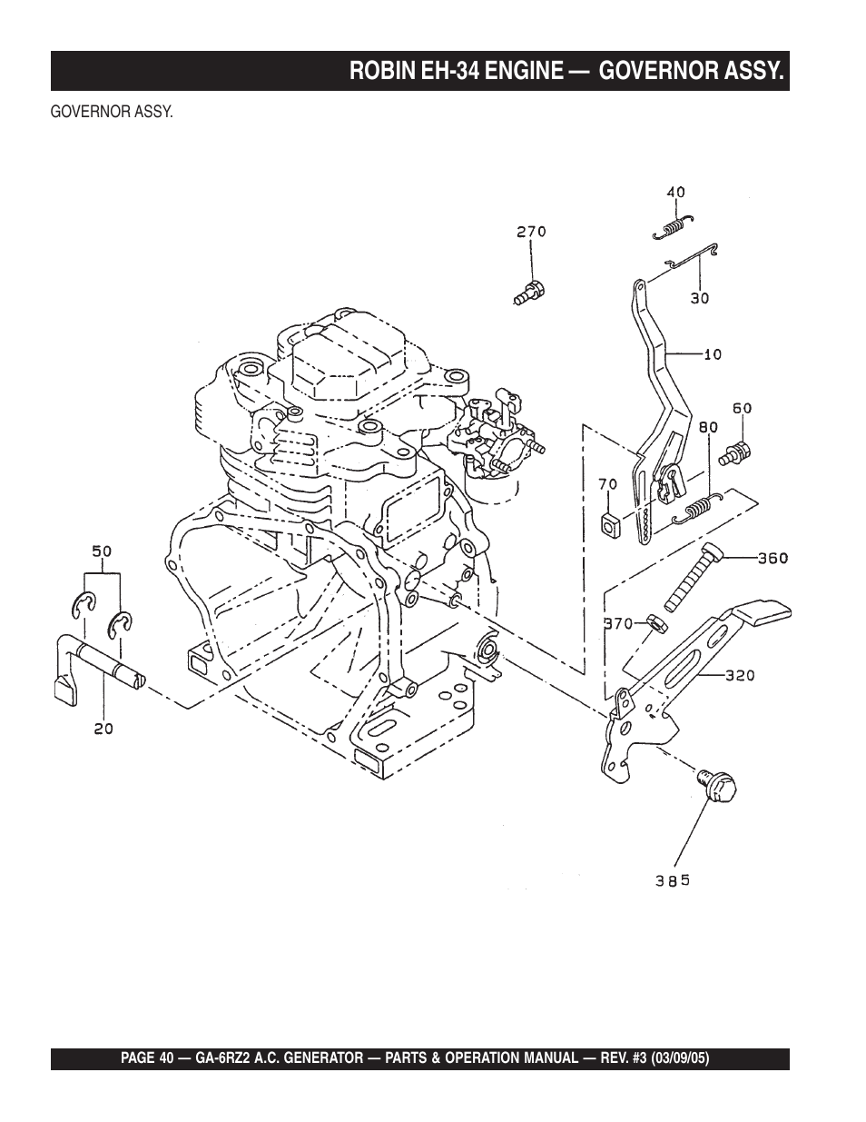 Robin eh-34 engine — governor assy | Multiquip GA-6RZ2 User Manual | Page 40 / 54