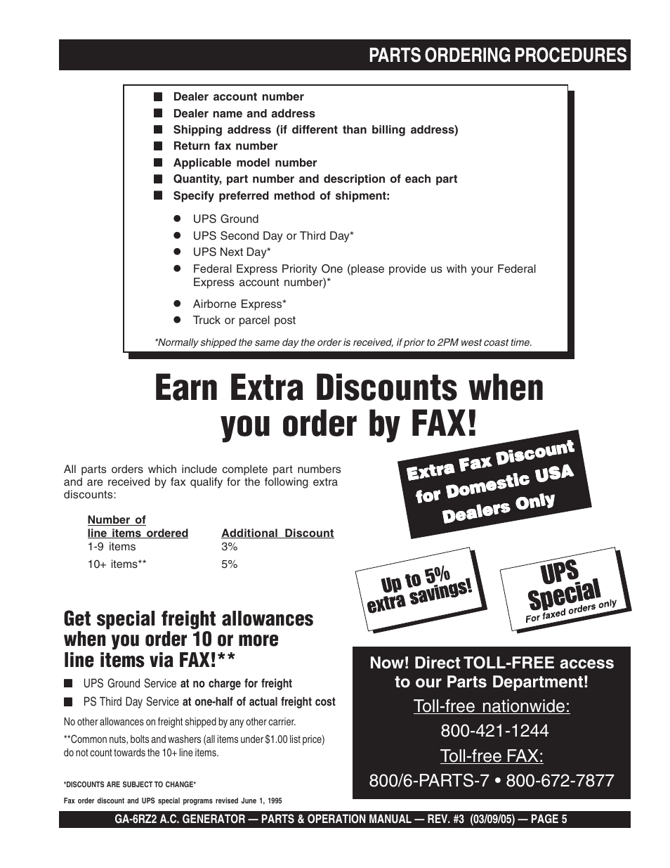 Earn extra discounts when you order by fax, Extra fax discount | Multiquip GA-6RZ2 User Manual | Page 5 / 54