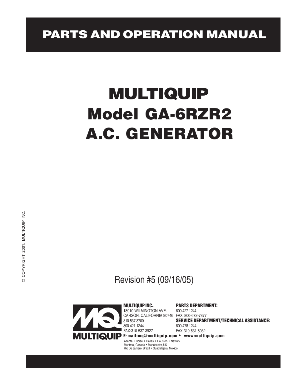 Multiquip GA-6RZR2 User Manual | 52 pages