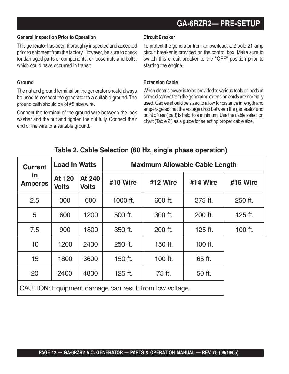 Ga-6rzr2— pre-setup | Multiquip GA-6RZR2 User Manual | Page 12 / 52