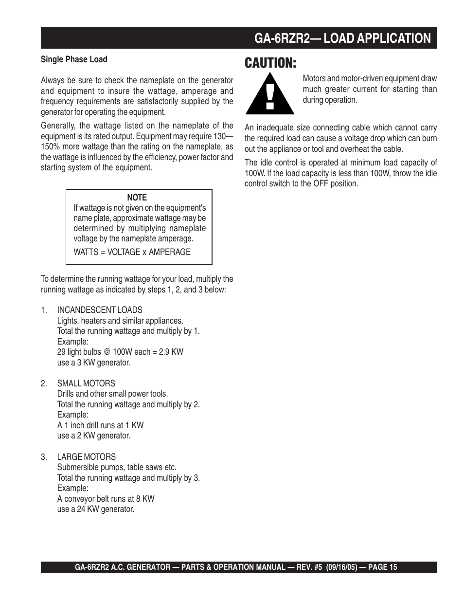 Ga-6rzr2— load application, Caution | Multiquip GA-6RZR2 User Manual | Page 15 / 52