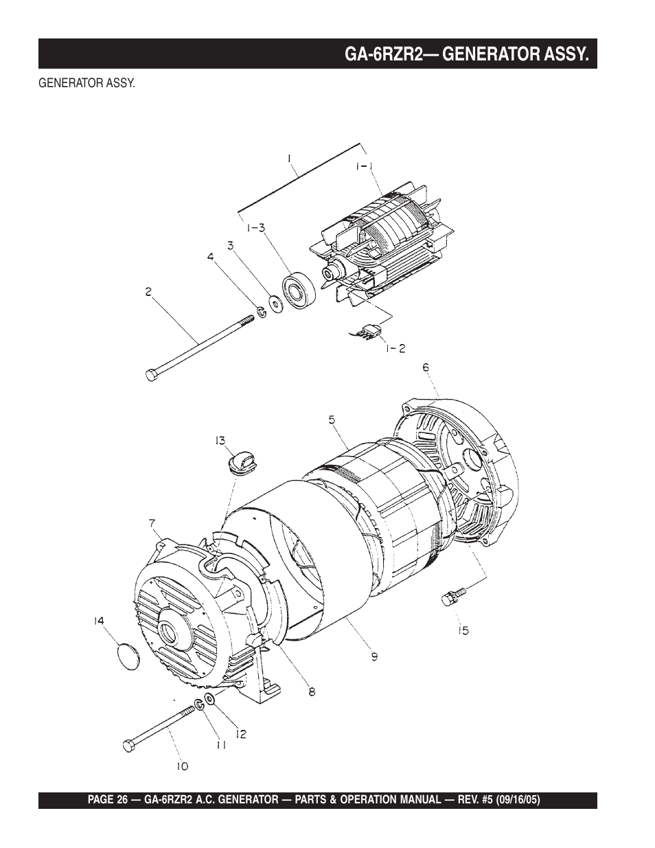 Ga-6rzr2— generator assy | Multiquip GA-6RZR2 User Manual | Page 26 / 52