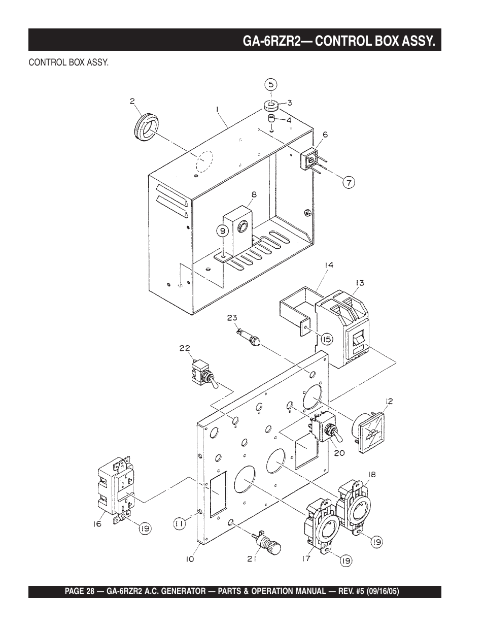 Ga-6rzr2— control box assy. assy | Multiquip GA-6RZR2 User Manual | Page 28 / 52