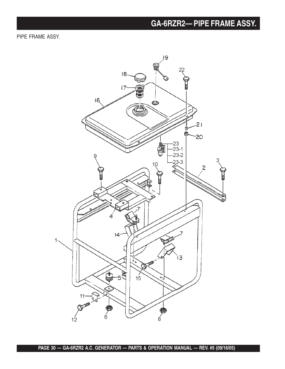 Ga-6rzr2— pipe frame assy | Multiquip GA-6RZR2 User Manual | Page 30 / 52