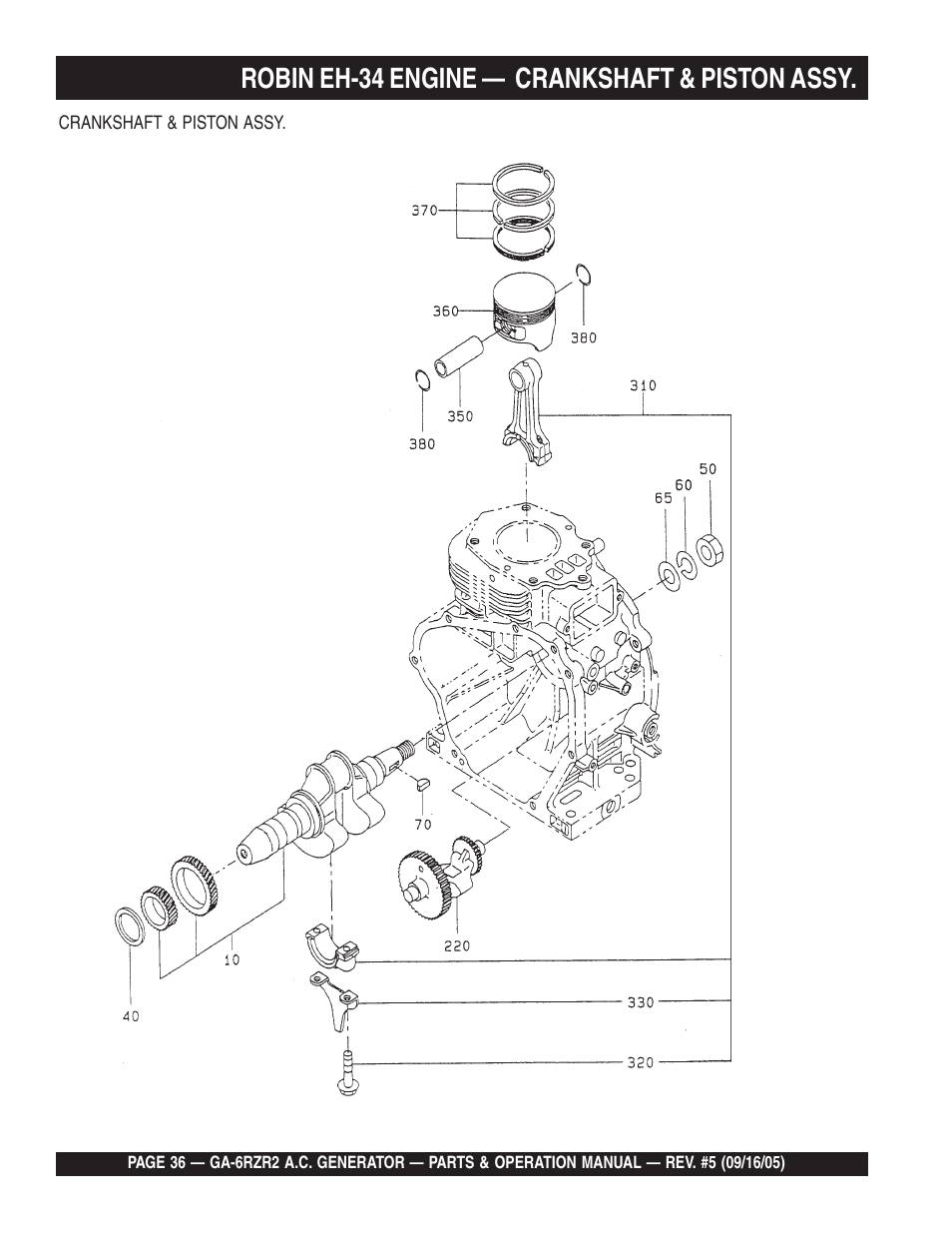 Robin eh-34 engine — crankshaft & piston assy | Multiquip GA-6RZR2 User Manual | Page 36 / 52