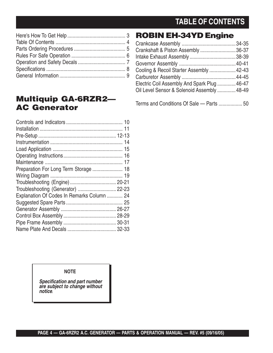 Multiquip GA-6RZR2 User Manual | Page 4 / 52