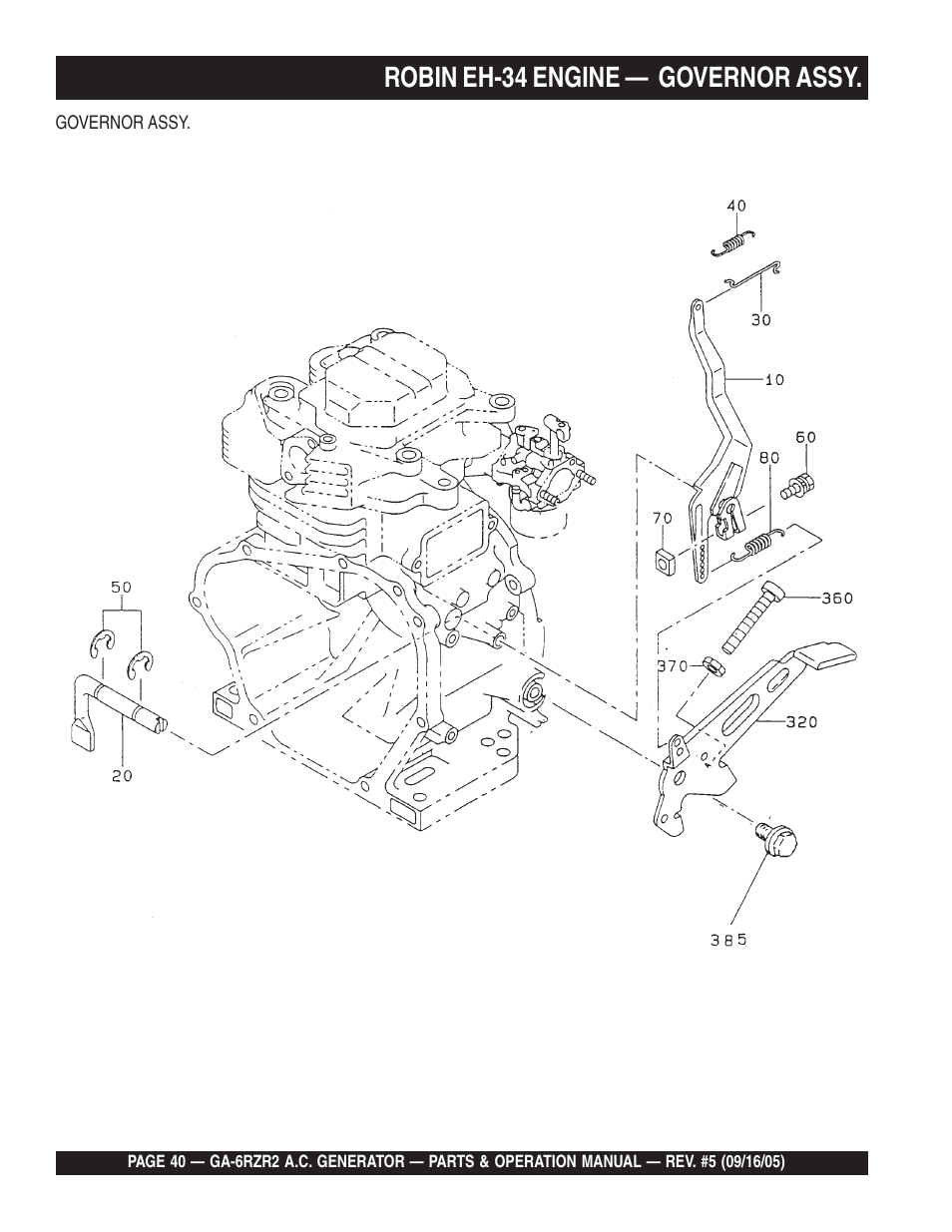 Robin eh-34 engine — governor assy | Multiquip GA-6RZR2 User Manual | Page 40 / 52