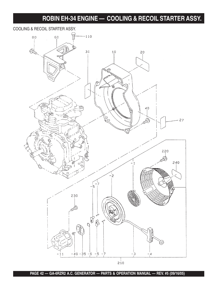 Robin eh-34 engine — cooling & recoil starter assy | Multiquip GA-6RZR2 User Manual | Page 42 / 52