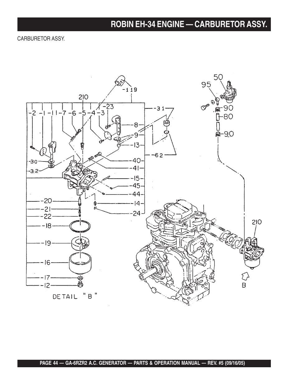 Robin eh-34 engine — carburetor assy | Multiquip GA-6RZR2 User Manual | Page 44 / 52