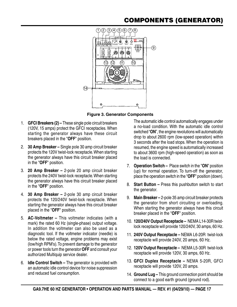 Components (generator), Figure 3. generator components | Multiquip GA-9.7HE User Manual | Page 17 / 88