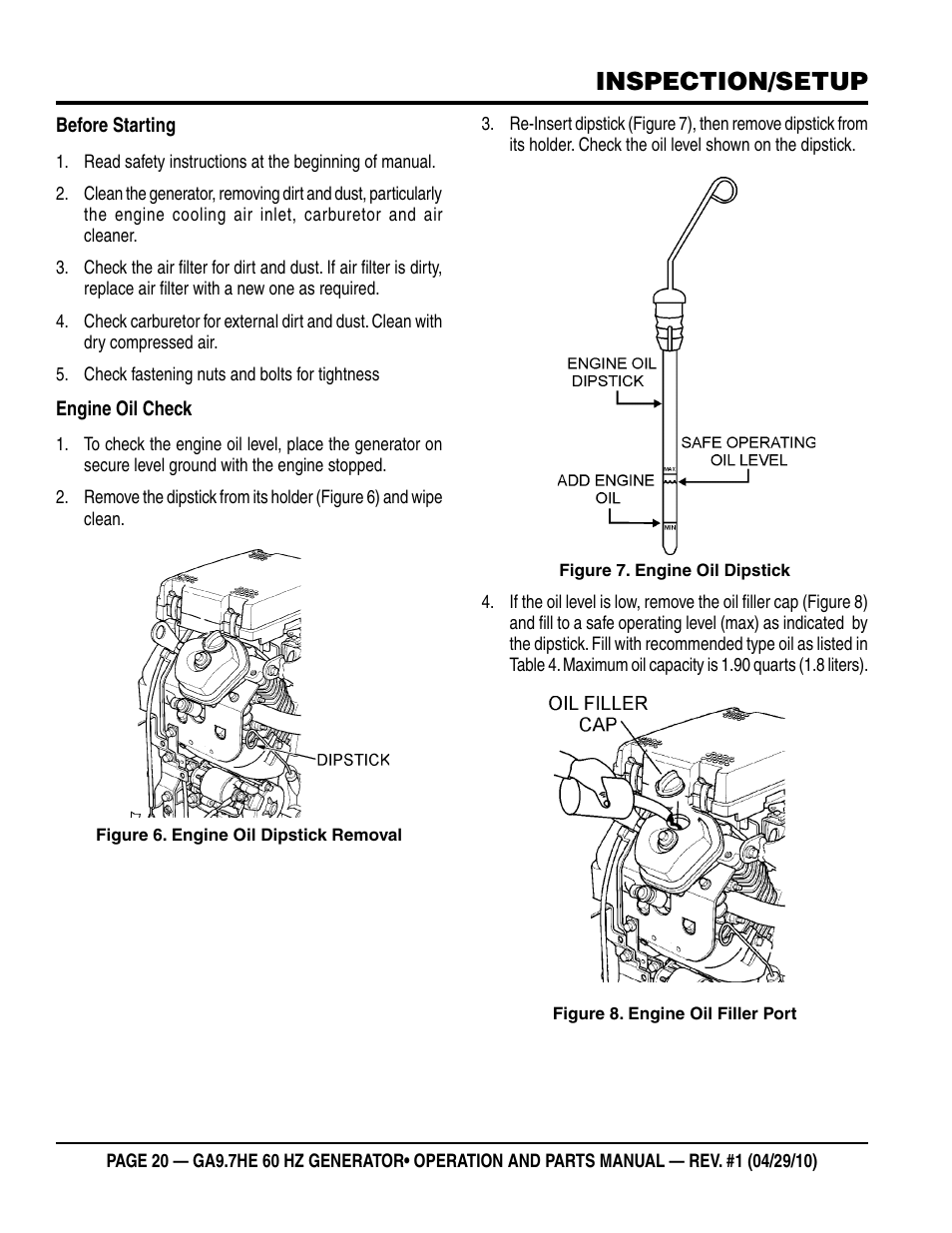 Inspection/setup | Multiquip GA-9.7HE User Manual | Page 20 / 88