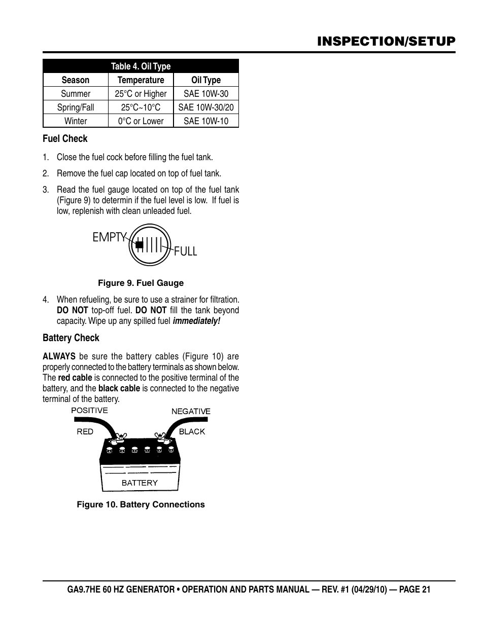 Inspection/setup | Multiquip GA-9.7HE User Manual | Page 21 / 88
