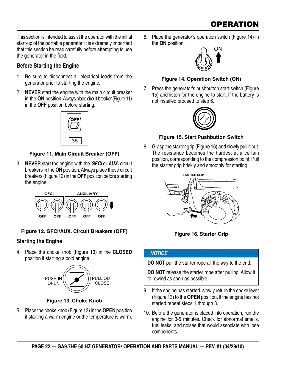 Operation | Multiquip GA-9.7HE User Manual | Page 22 / 88