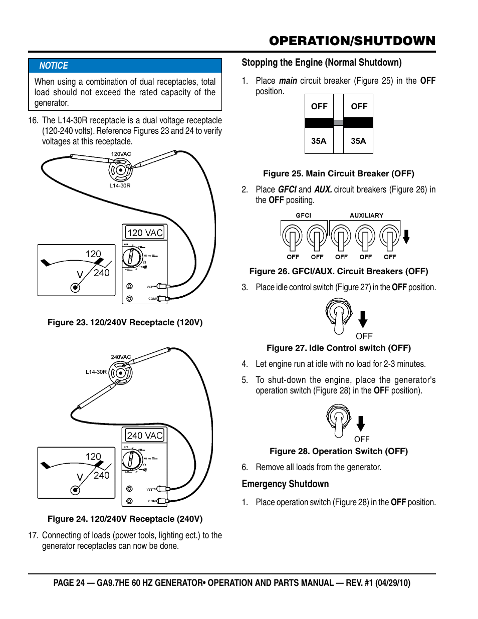 Operation/shutdown | Multiquip GA-9.7HE User Manual | Page 24 / 88