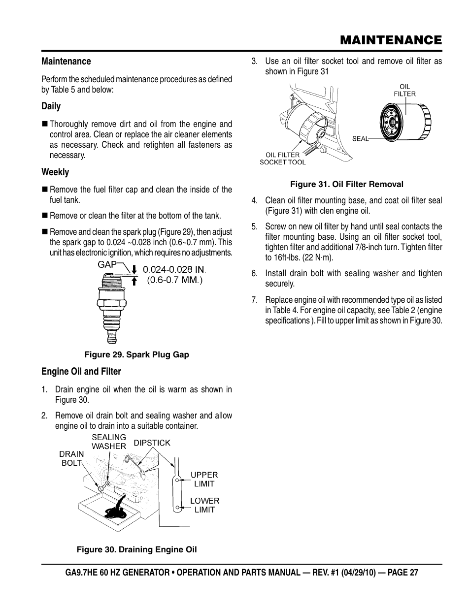 Maintenance | Multiquip GA-9.7HE User Manual | Page 27 / 88