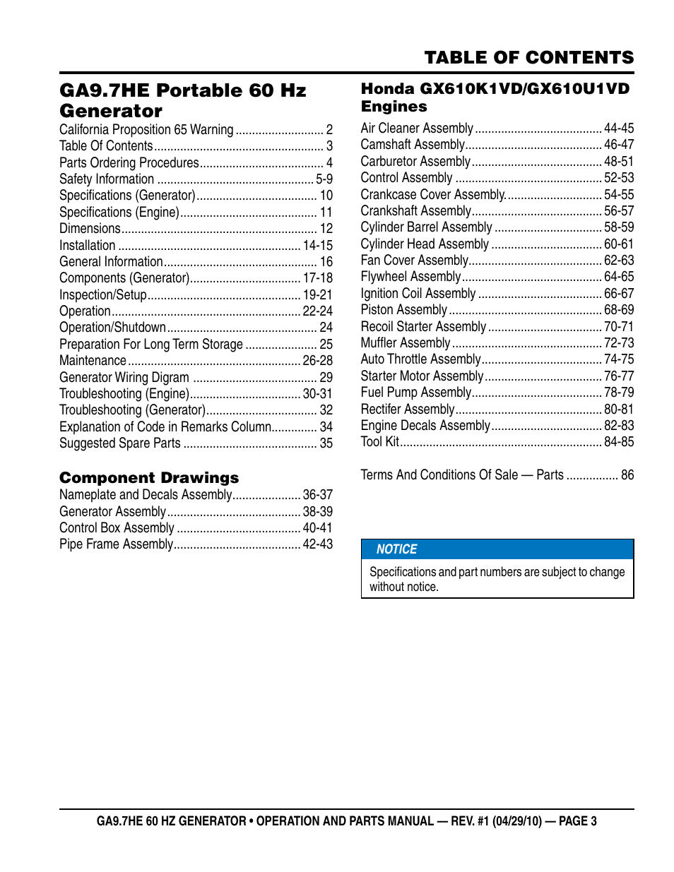 Multiquip GA-9.7HE User Manual | Page 3 / 88