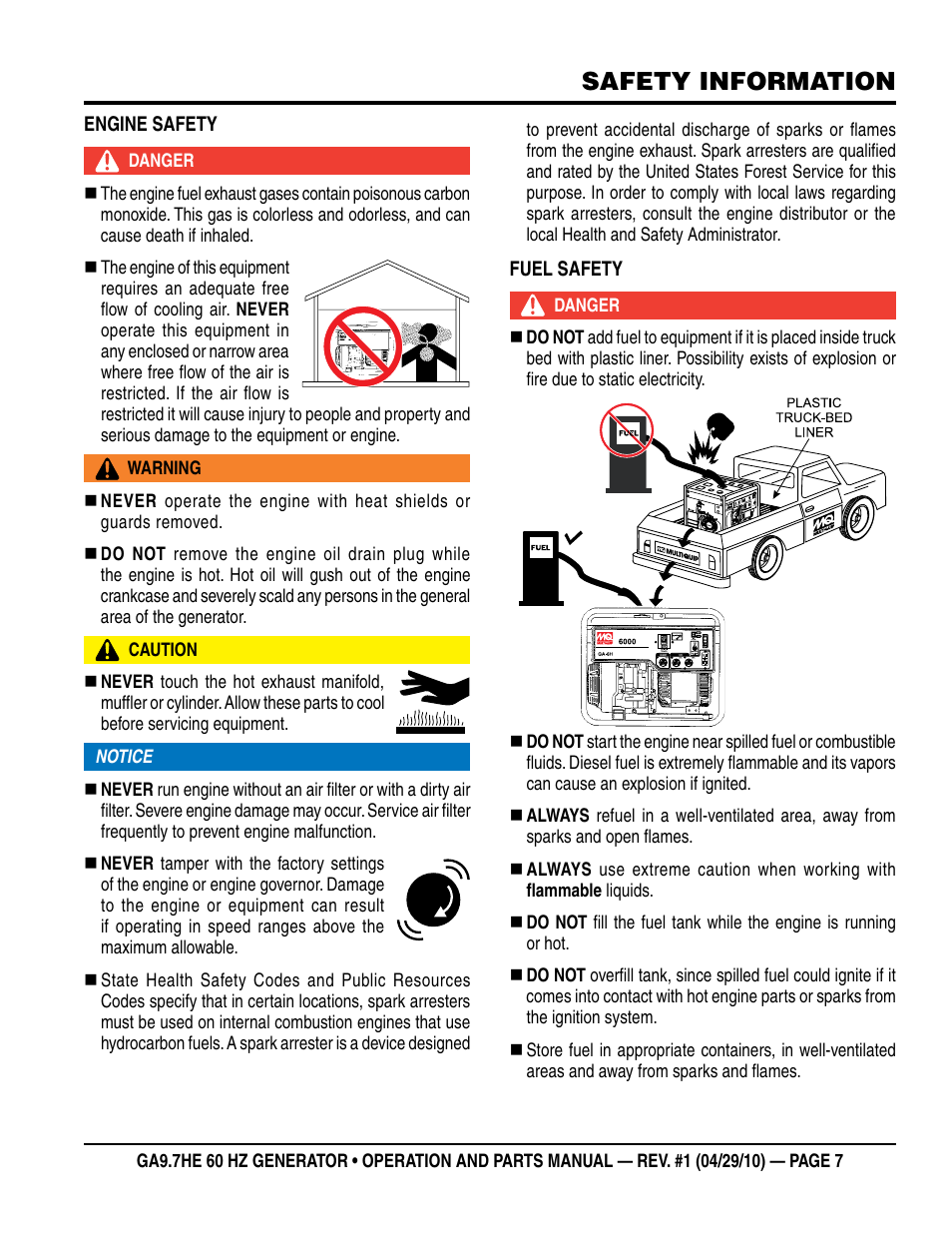 Safety information | Multiquip GA-9.7HE User Manual | Page 7 / 88