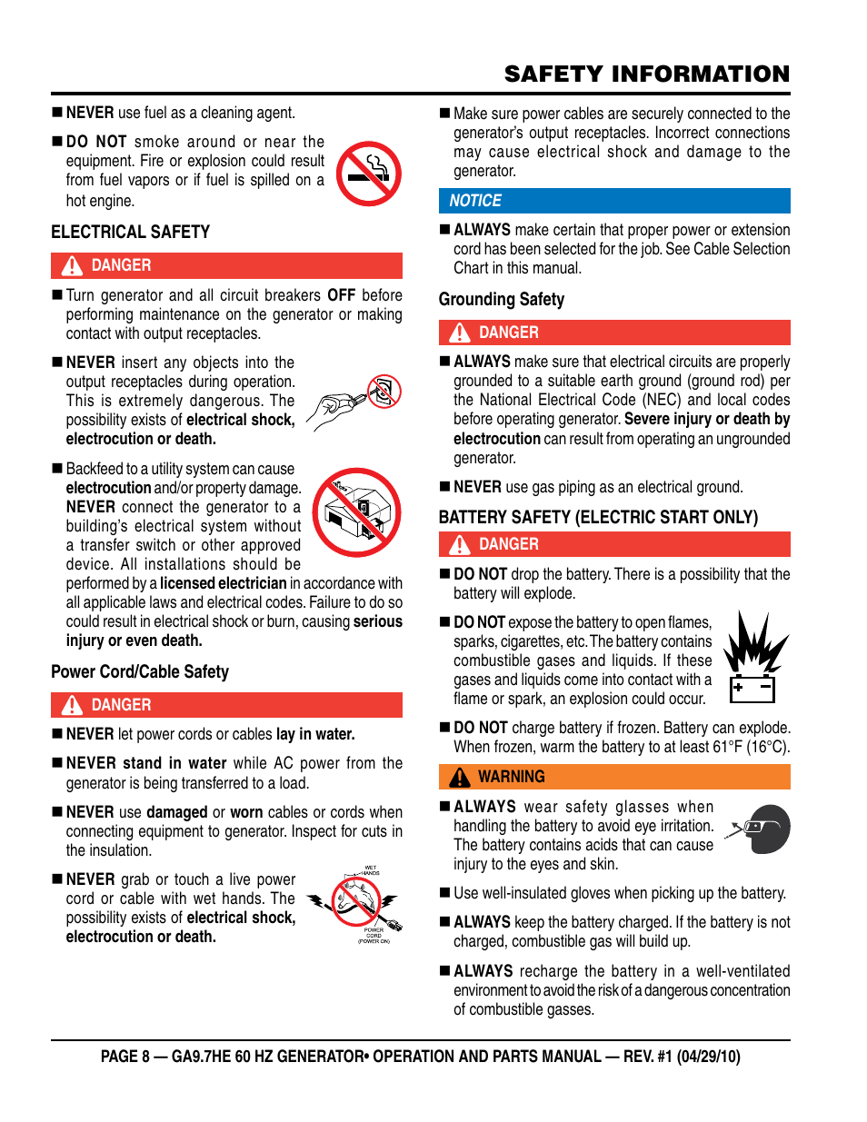 Safety information | Multiquip GA-9.7HE User Manual | Page 8 / 88
