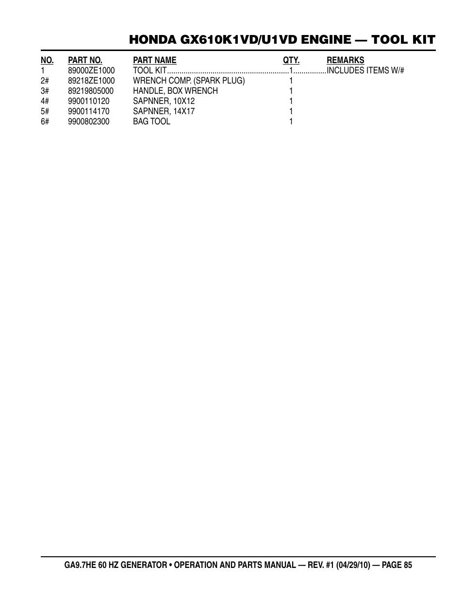 Multiquip GA-9.7HE User Manual | Page 85 / 88