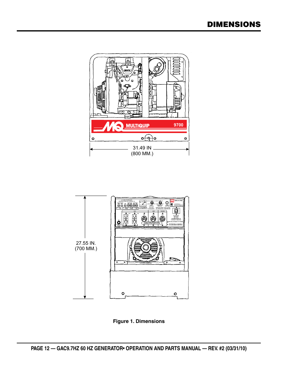 Dimensions, Figure 1. dimensions | Multiquip GAC-9.7HZ User Manual | Page 12 / 88