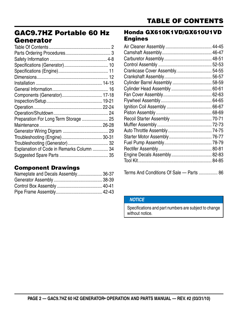 Multiquip GAC-9.7HZ User Manual | Page 2 / 88