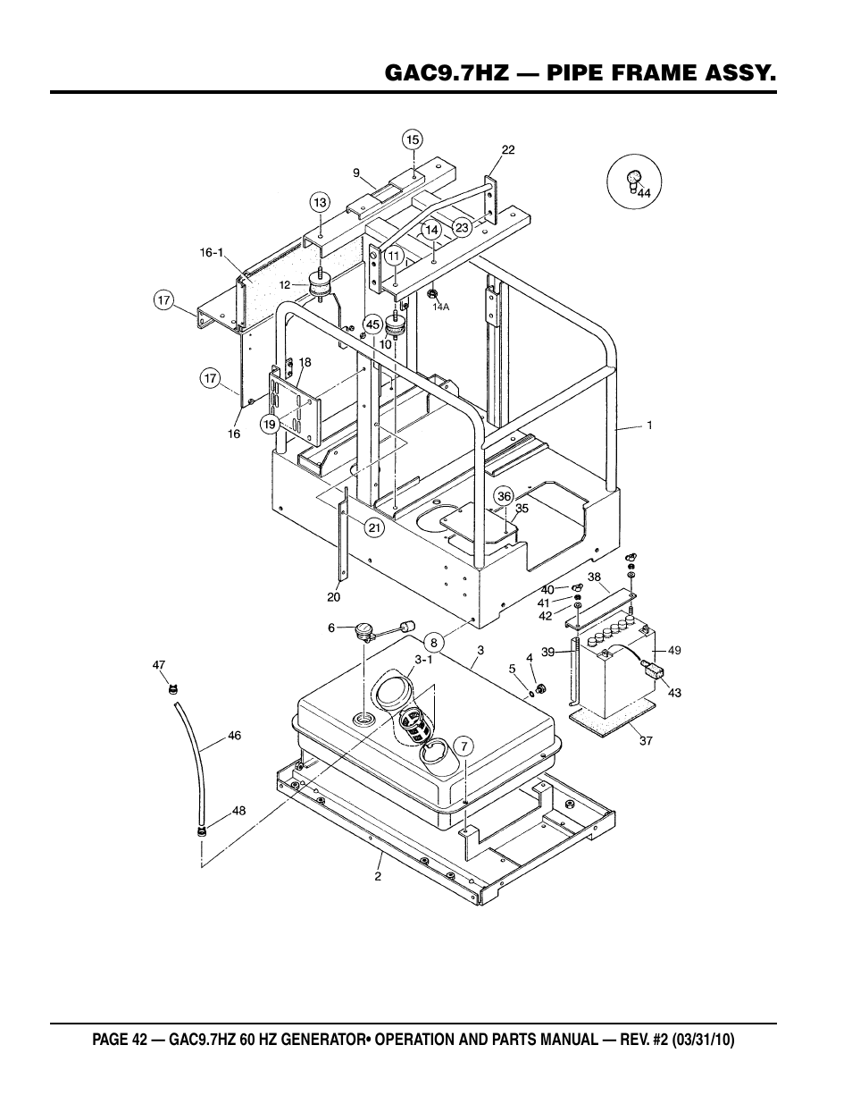 Gac9.7hz — pipe frame assy | Multiquip GAC-9.7HZ User Manual | Page 42 / 88