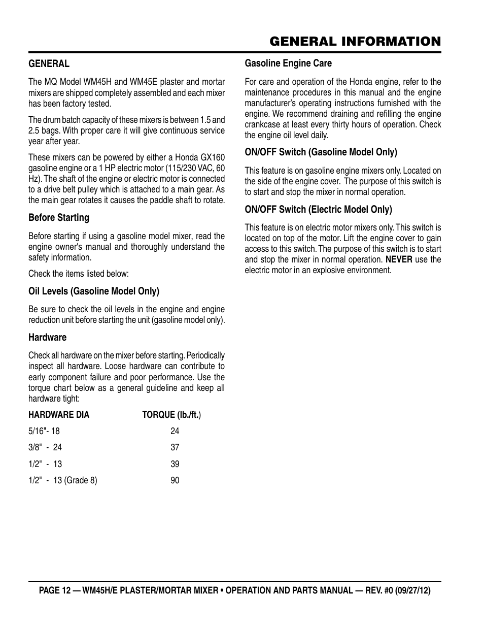 General information | Multiquip WM45H User Manual | Page 12 / 46