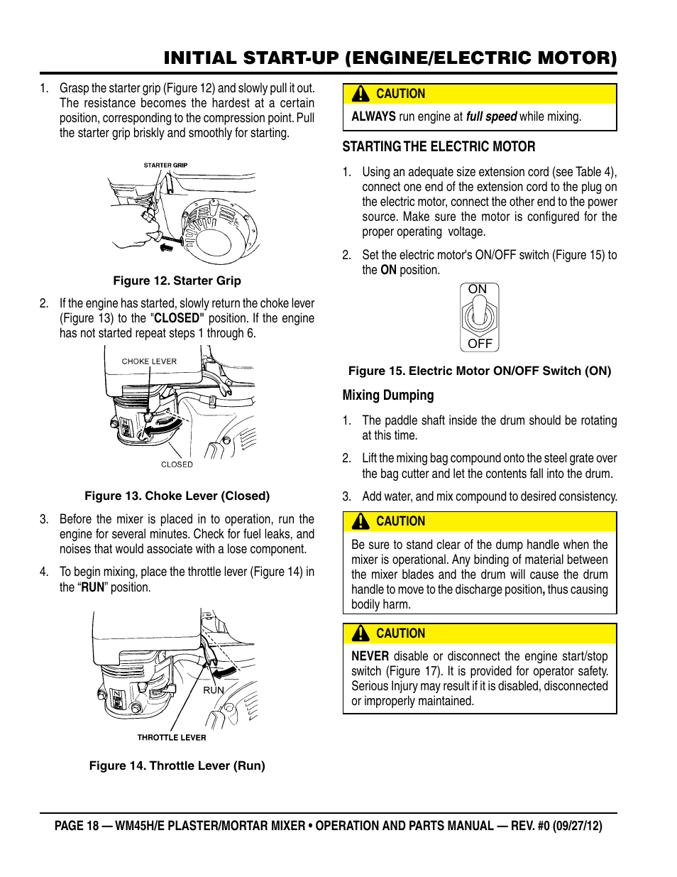 Initial start-up (engine/electric motor) | Multiquip WM45H User Manual | Page 18 / 46