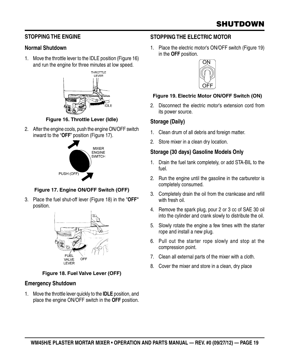 Shutdown | Multiquip WM45H User Manual | Page 19 / 46