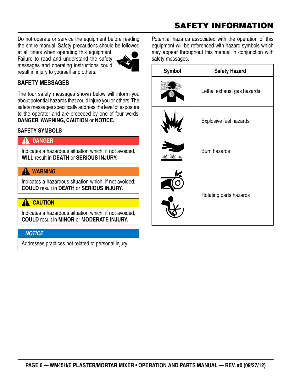 Safety information | Multiquip WM45H User Manual | Page 6 / 46