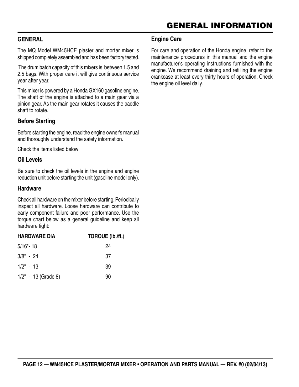 General information | Multiquip WM45HCE_rev_0 User Manual | Page 12 / 40