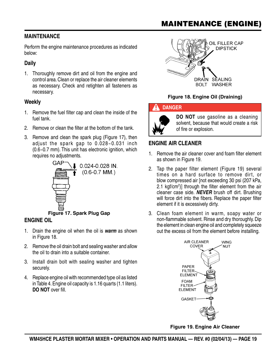 Maintenance (engine) | Multiquip WM45HCE_rev_0 User Manual | Page 19 / 40