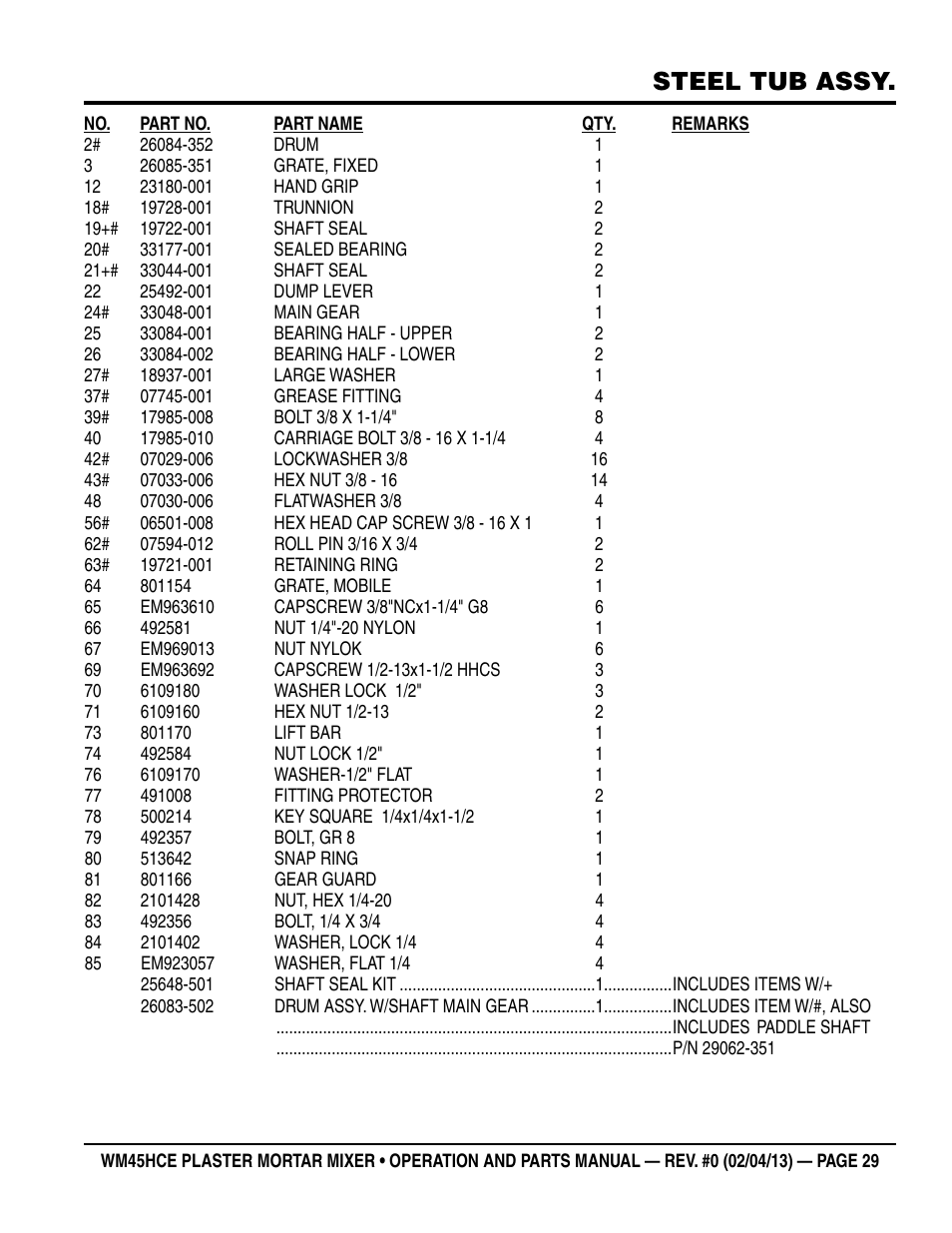 Steel tub assy | Multiquip WM45HCE_rev_0 User Manual | Page 29 / 40