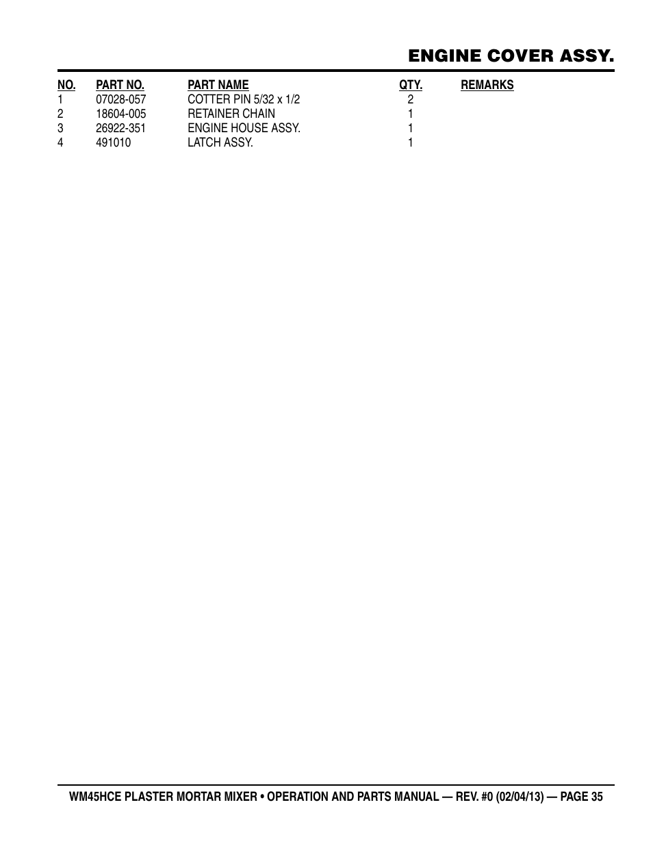 Engine cover assy | Multiquip WM45HCE_rev_0 User Manual | Page 35 / 40