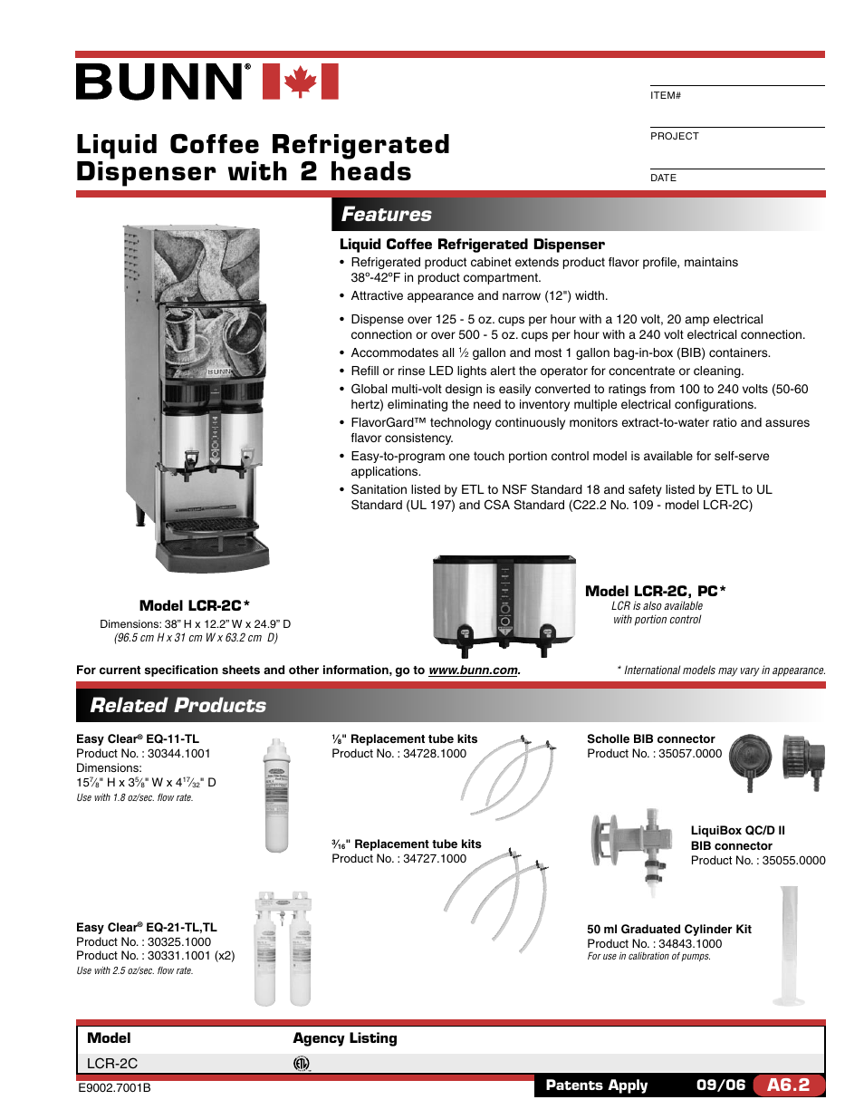 Bunn LCR-2C User Manual | 2 pages