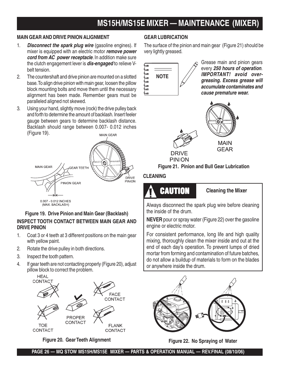 Ms15h/ms15e mixer — maintenance (mixer), Caution | Multiquip MS15E User Manual | Page 26 / 84