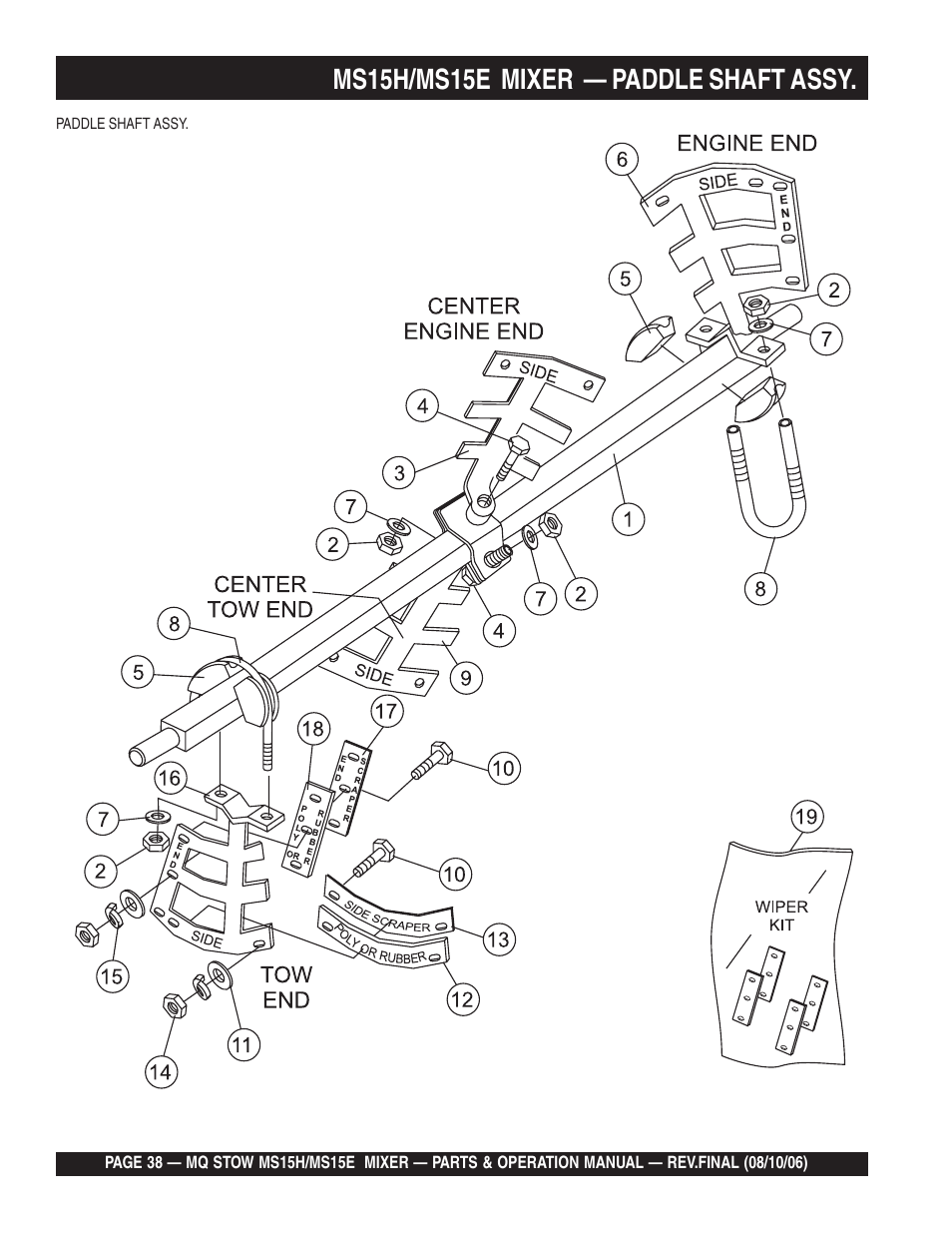 Ms15h/ms15e mixer — paddle shaft assy | Multiquip MS15E User Manual | Page 38 / 84