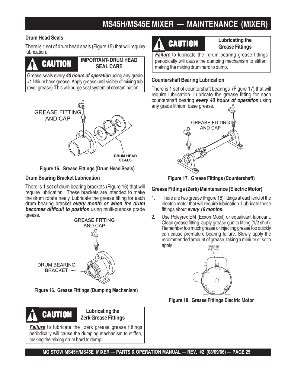 Ms45h/ms45e mixer — maintenance (mixer), Caution | Multiquip MS45E User Manual | Page 25 / 84