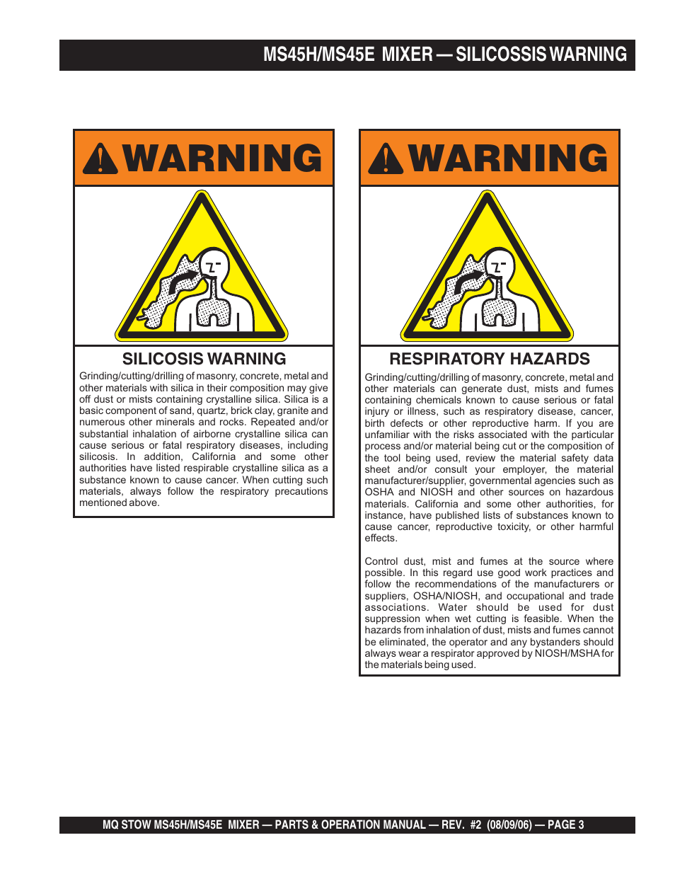 Warning | Multiquip MS45E User Manual | Page 3 / 84