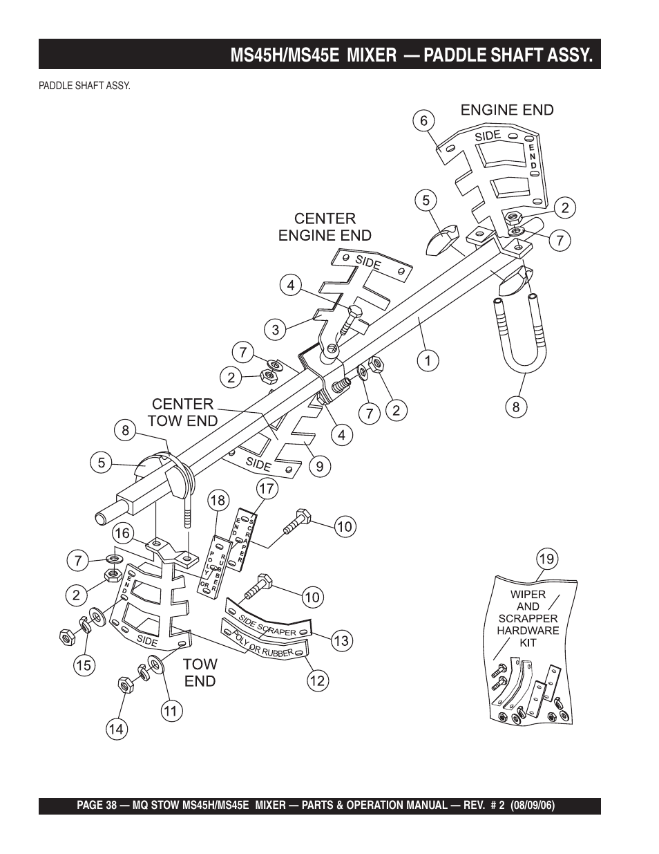 Ms45h/ms45e mixer — paddle shaft assy | Multiquip MS45E User Manual | Page 38 / 84