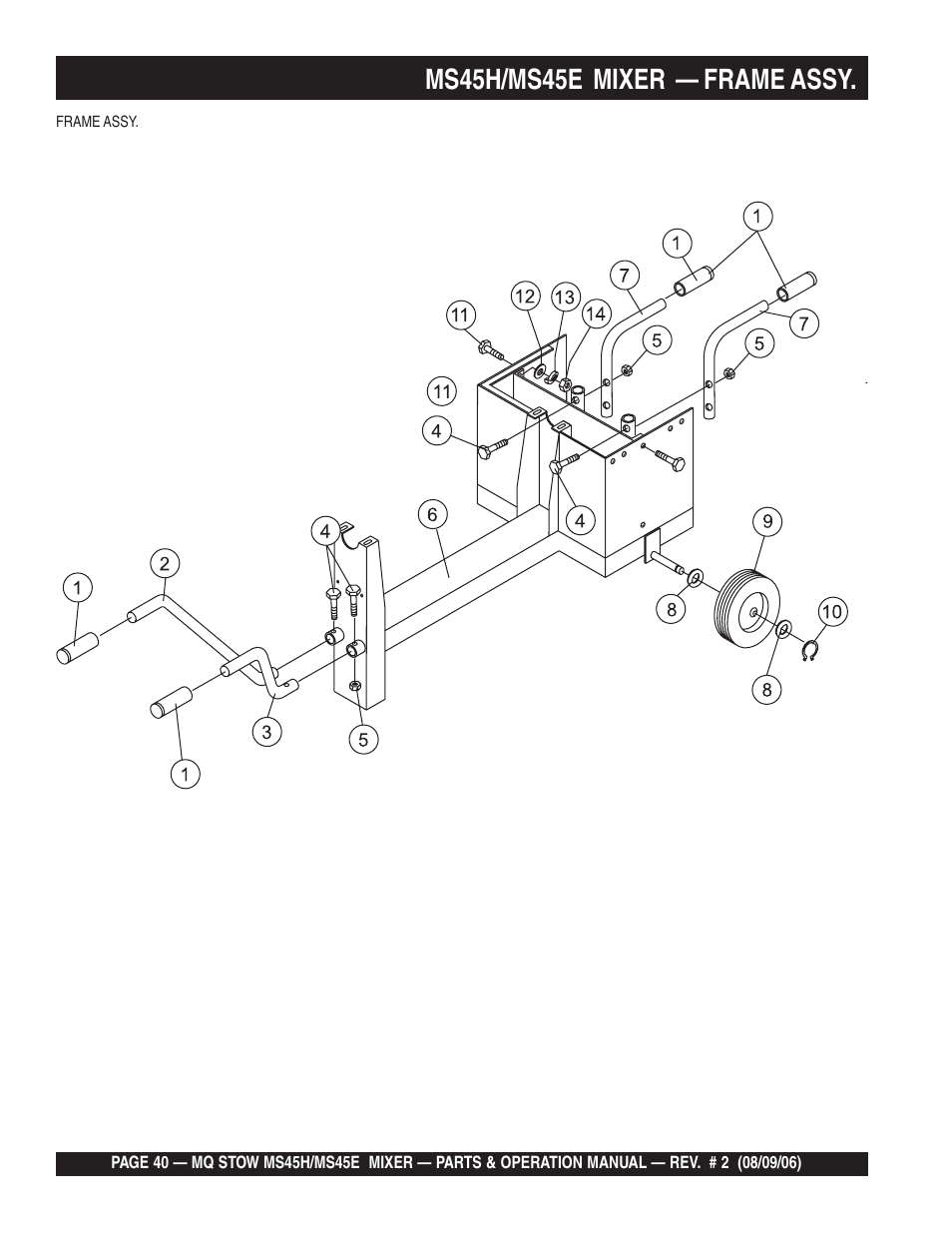 Ms45h/ms45e mixer — frame assy | Multiquip MS45E User Manual | Page 40 / 84