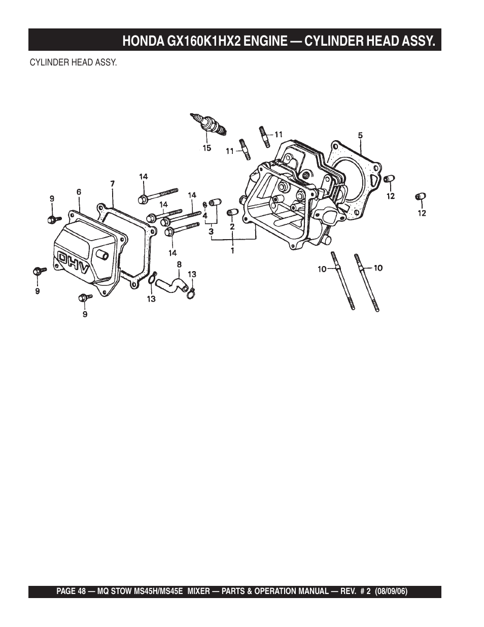 Honda engine — cylinder head | Multiquip MS45E User Manual | Page 48 / 84
