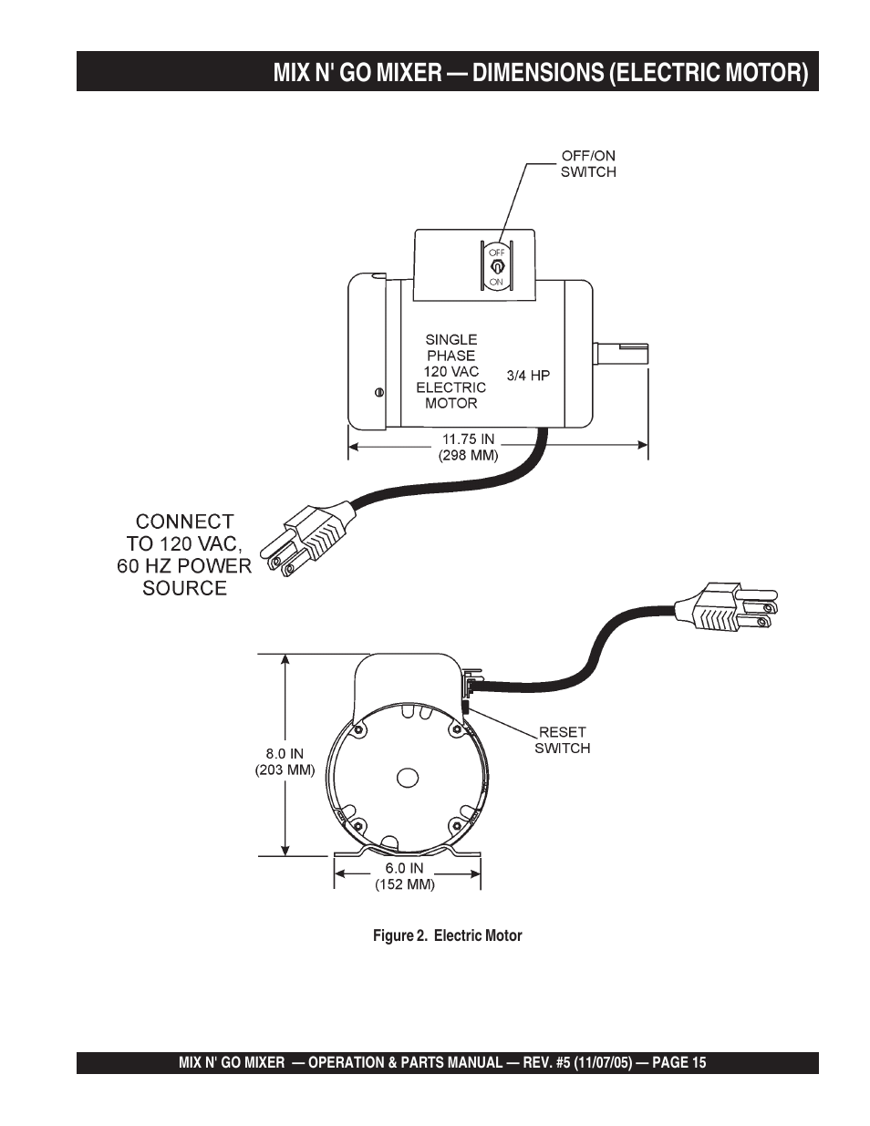 Mix n' go mixer — dimensions (electric motor) | Multiquip MC3P User Manual | Page 15 / 42