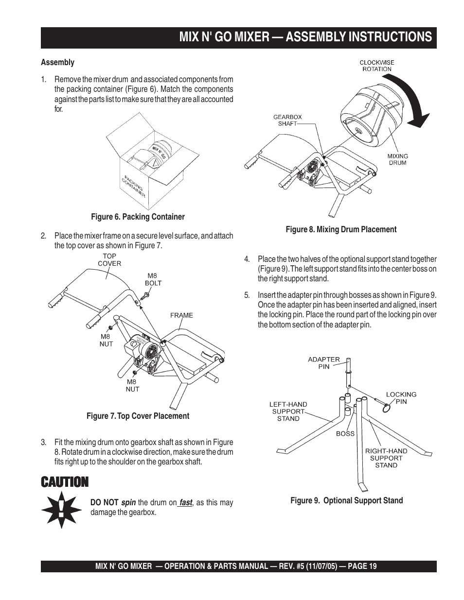 Mix n' go mixer — assembly instructions, Caution | Multiquip MC3P User Manual | Page 19 / 42