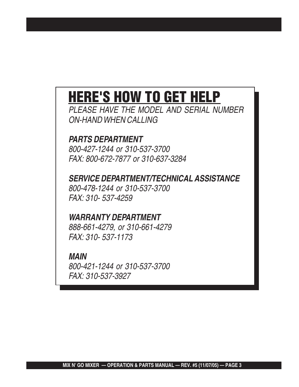 Here's how to get help | Multiquip MC3P User Manual | Page 3 / 42
