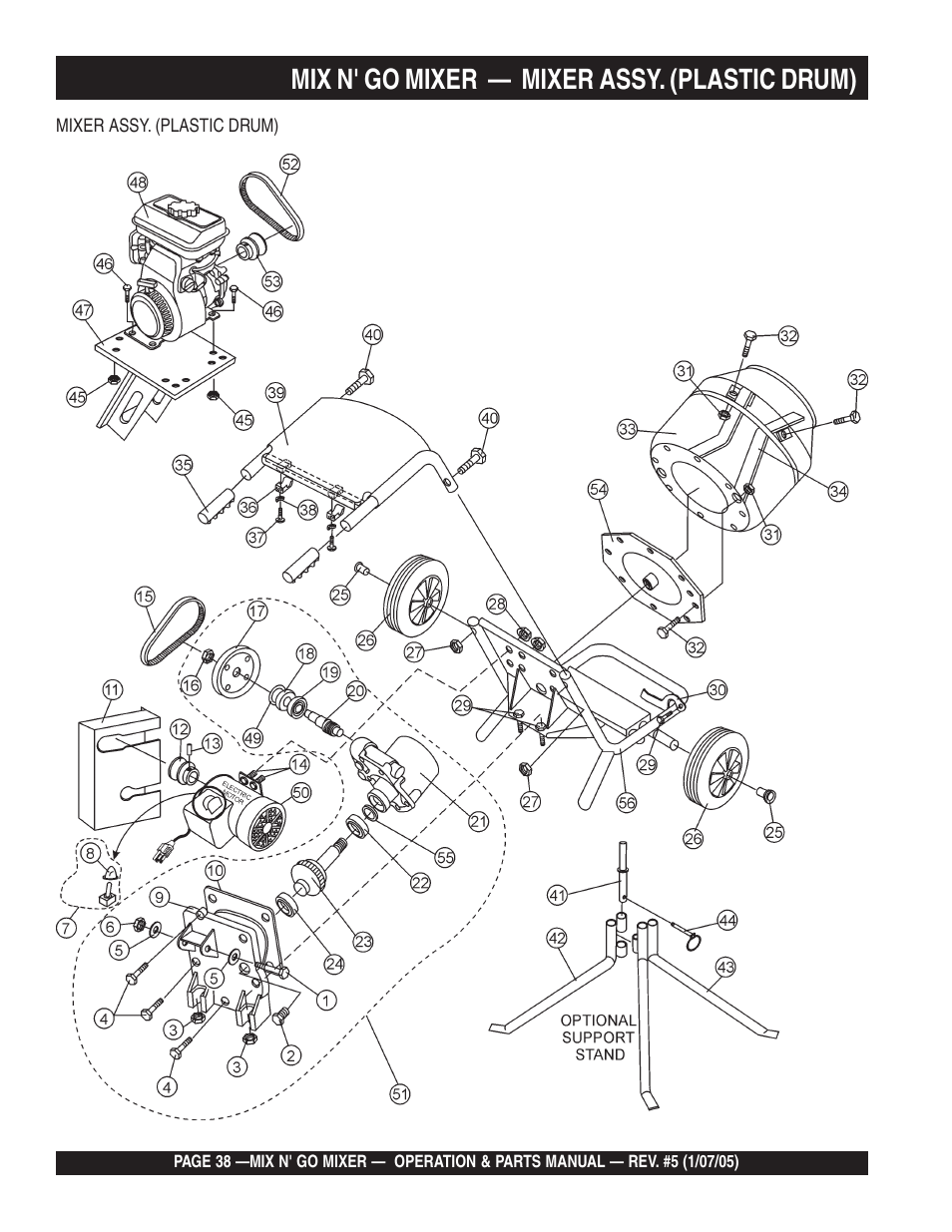 Mix n' go mixer — mixer assy. (plastic drum) | Multiquip MC3P User Manual | Page 38 / 42