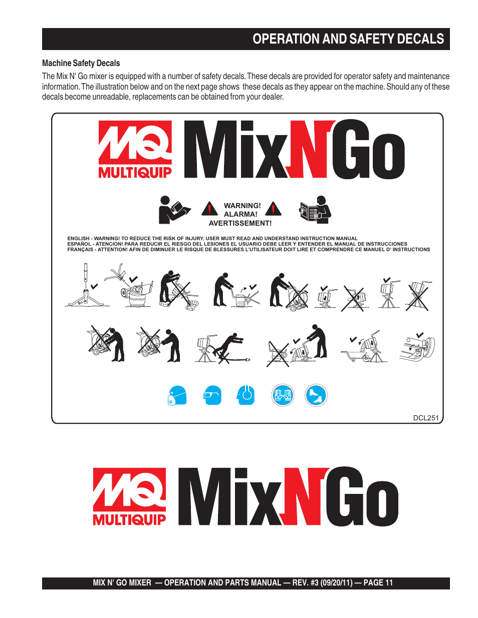 Operation and safety decals | Multiquip MC3SBA User Manual | Page 11 / 46