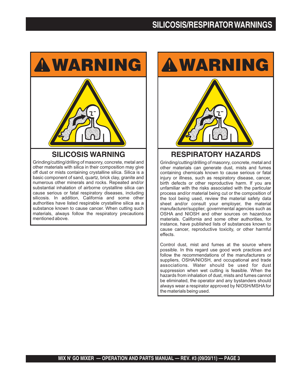 Warning | Multiquip MC3SBA User Manual | Page 3 / 46
